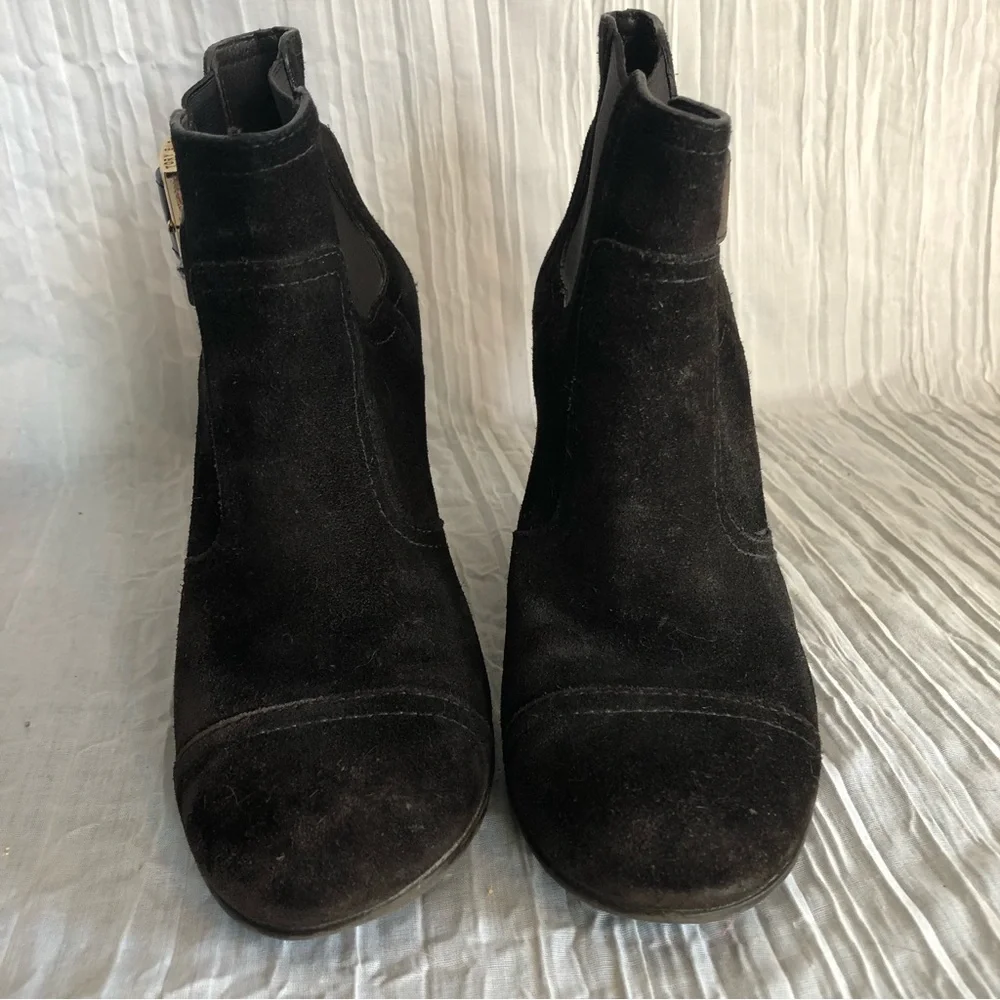 TORY BURCH boots Adrienne womans SZ 7 black suede high heel wedge ankle boots